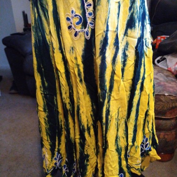 PAMS COLLECTION - SIZE FREE - HIGH LOW DRESS - YELLOW/BLUE - Picture 2 of 6